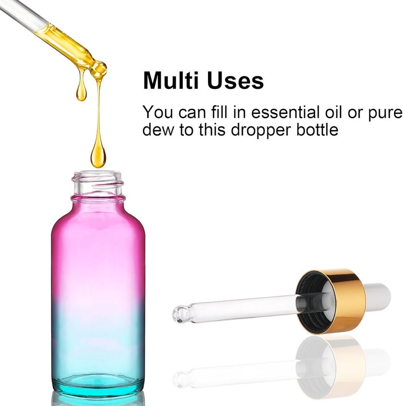 Hethyo 4 pack 4 oz Glass Dropper Bottle with Extra 2 Eye Dropper,30ml Rainbow Colored Thick Glass Tincture Bottles,Leakproof Travel Essential Oils Bottles (4 OZ) - Image 3